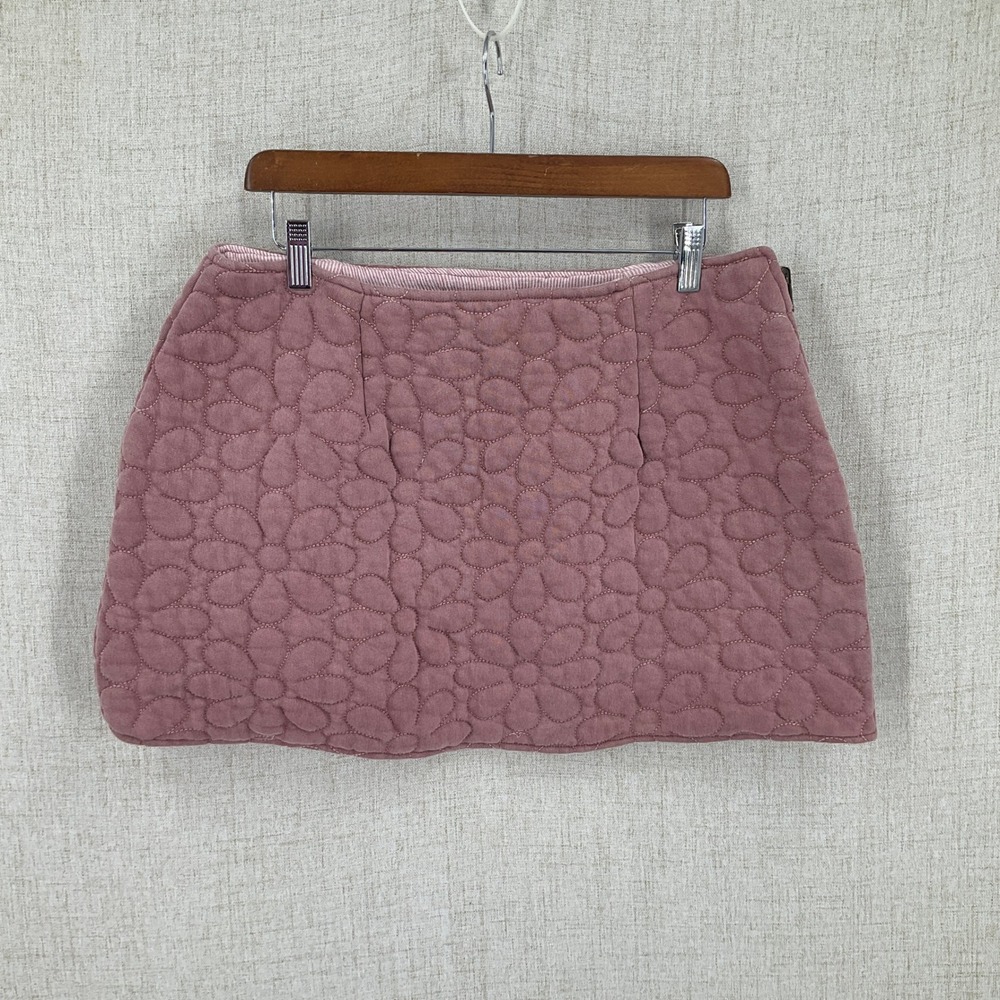 Free People Mini Skirt Womens L Rose Cotton Quilted Floral Boho‎ Indie Coquette